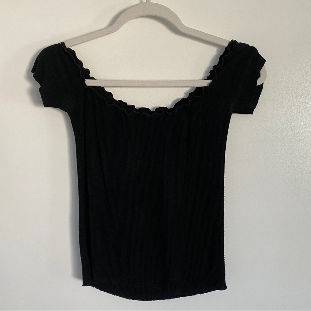 Brandy Melville Black Lettuce Hem off the shoulder